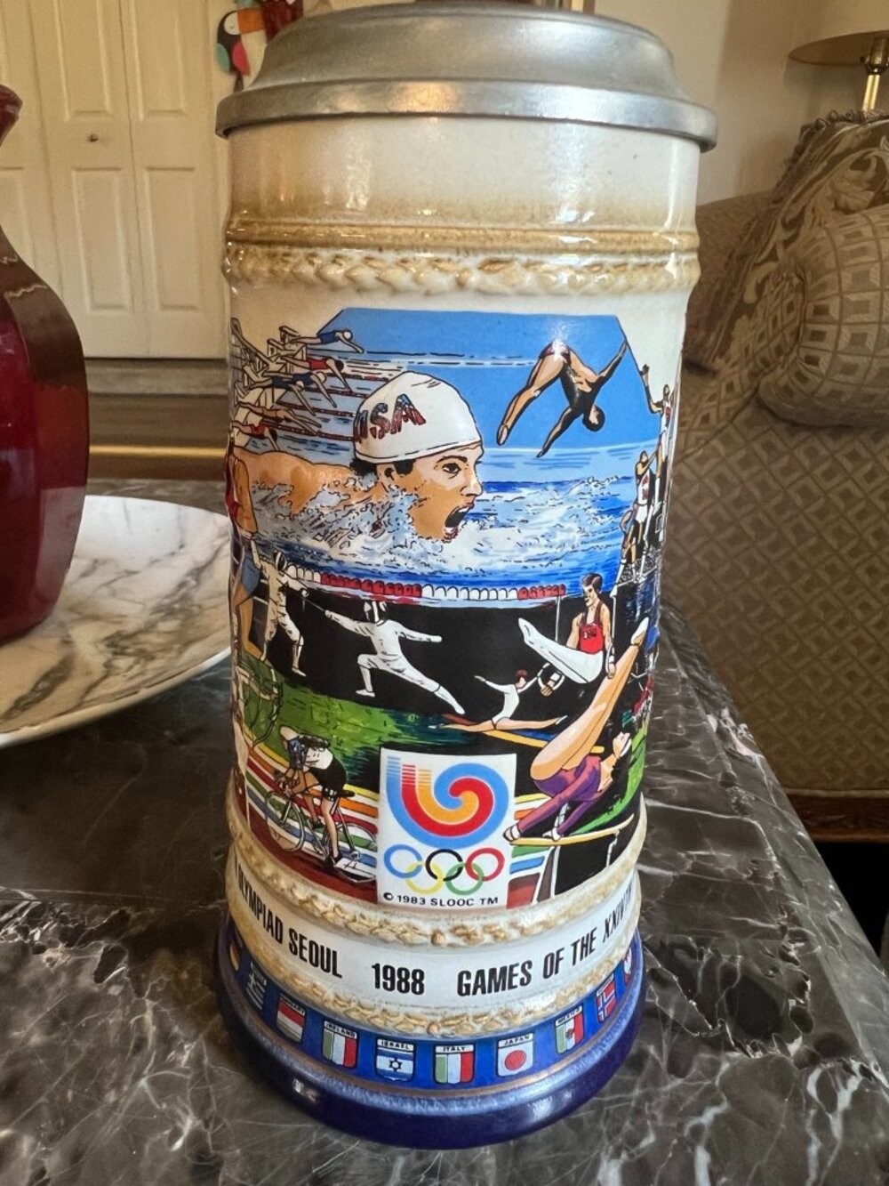 Budweiser 1988 Seoul Lidded Beer Stein XXIV Olympiad Vintage